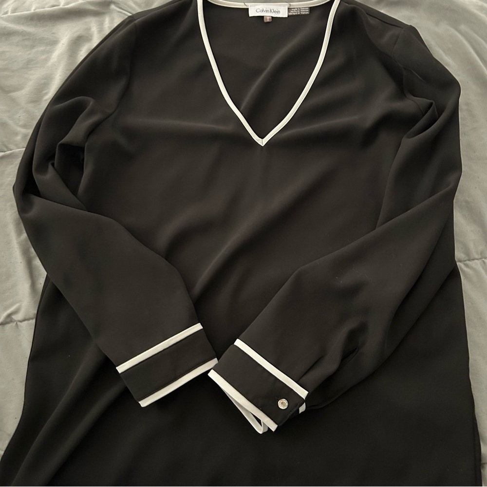 Calvin Klein Black Blouse with White Trim